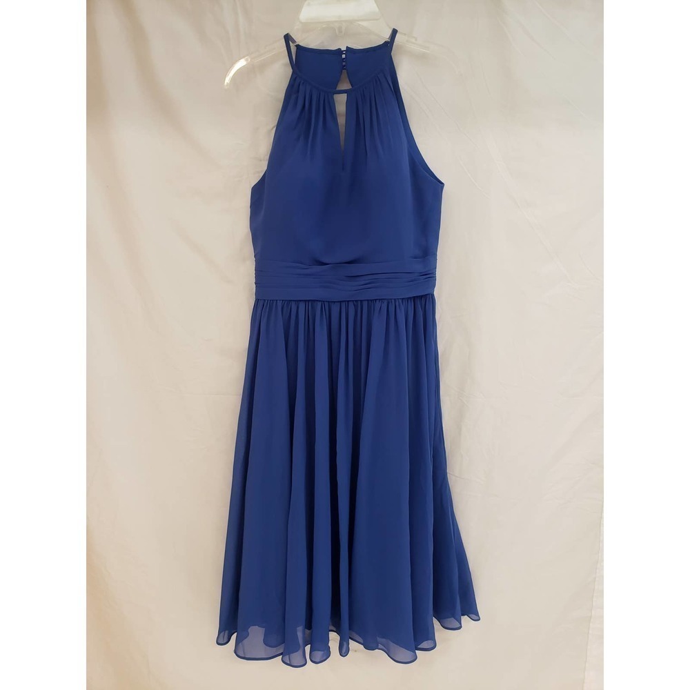Blue size 8 backless halter top type dress. JJ's house. NWT. 25" waist to hem.
